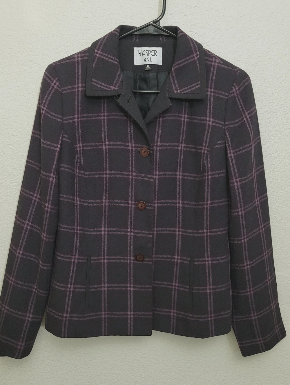 Kasper Black Jacket with Purple Windowpane Plaid